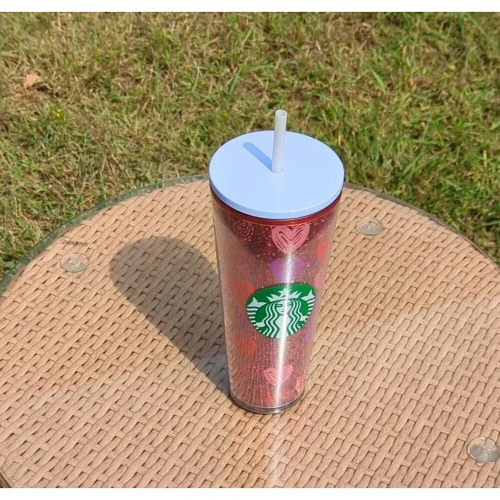 Starbucks Valentine's Day 2022‎ Red Glitter & Hearts Tumbler. 24 fl oz Venti